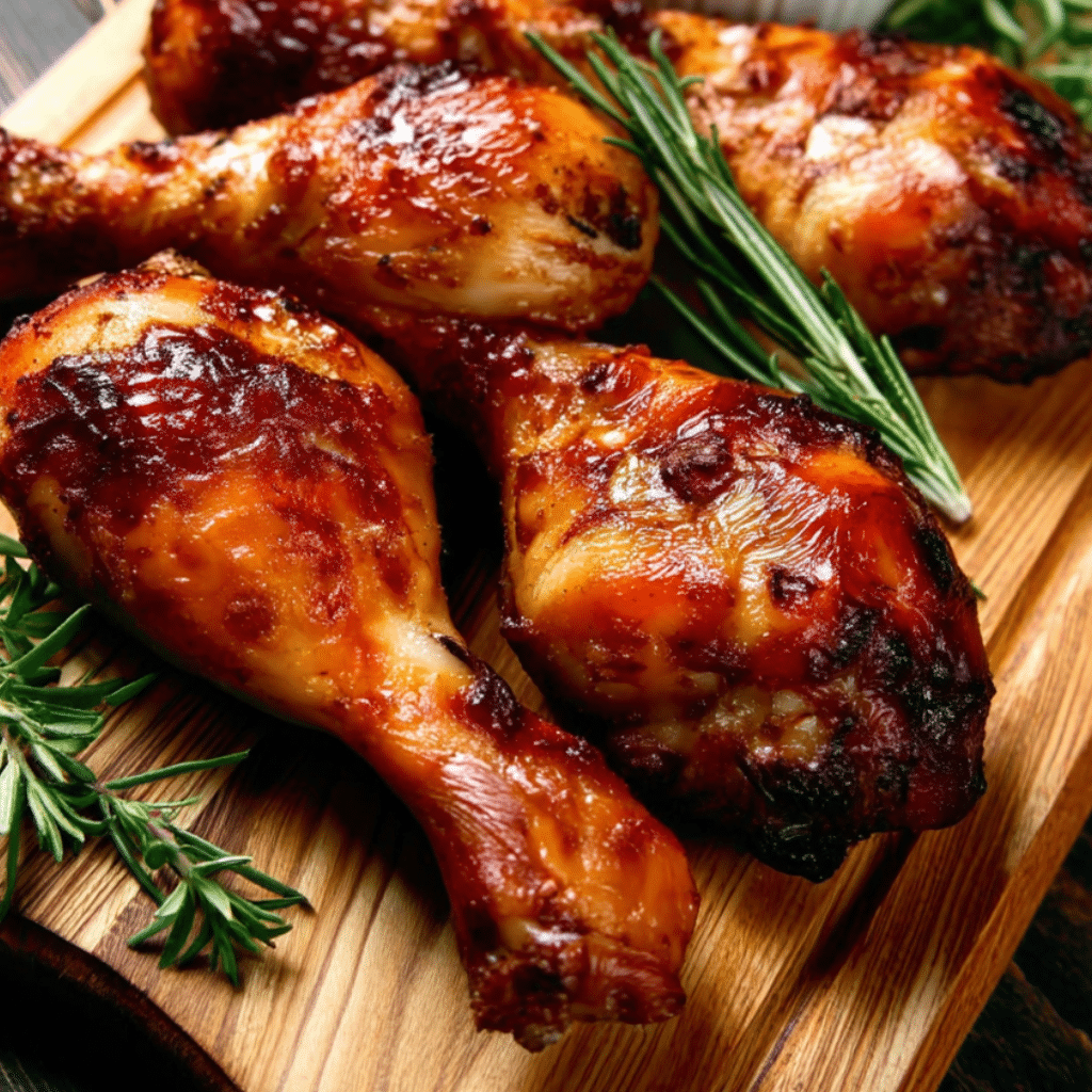 Pilons de poulet au Air Fryer croustillants et juteux sur planche en bois